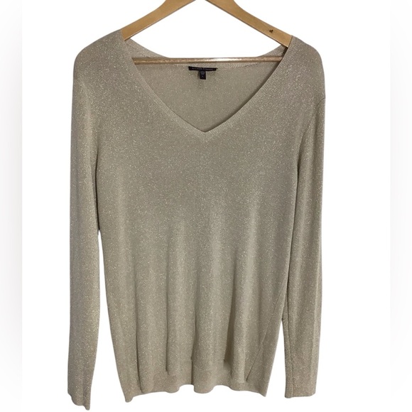 Eileen Fisher Italian Yarn Gold Metallic V Neck Sweater - Picture 1 of 4